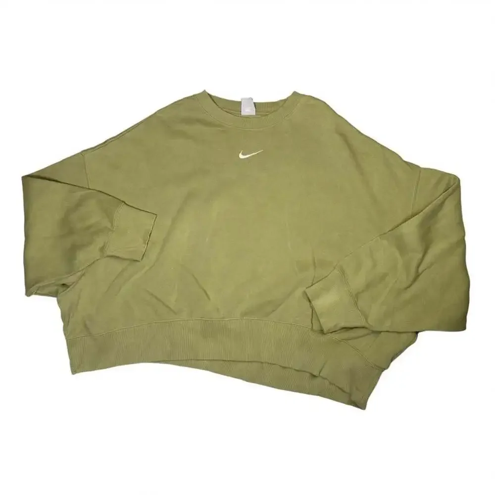 Nike Women's Mini Swoosh Extra Oversized Cropped Sweatshirt Olive Green Size XXL